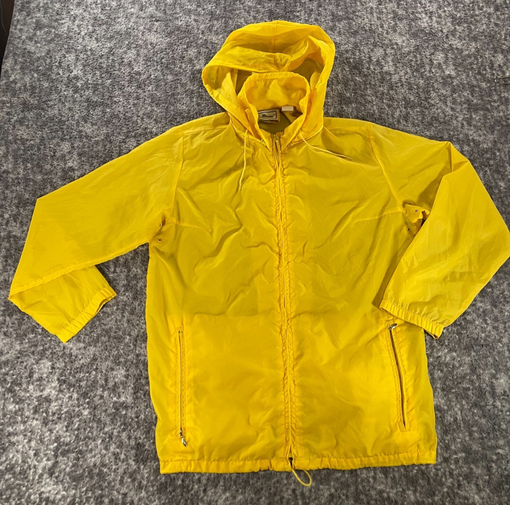Vintage L.L.Bean Aspen Anorak Packable Mens L Windbreaker Yellow Hooded Full Zip